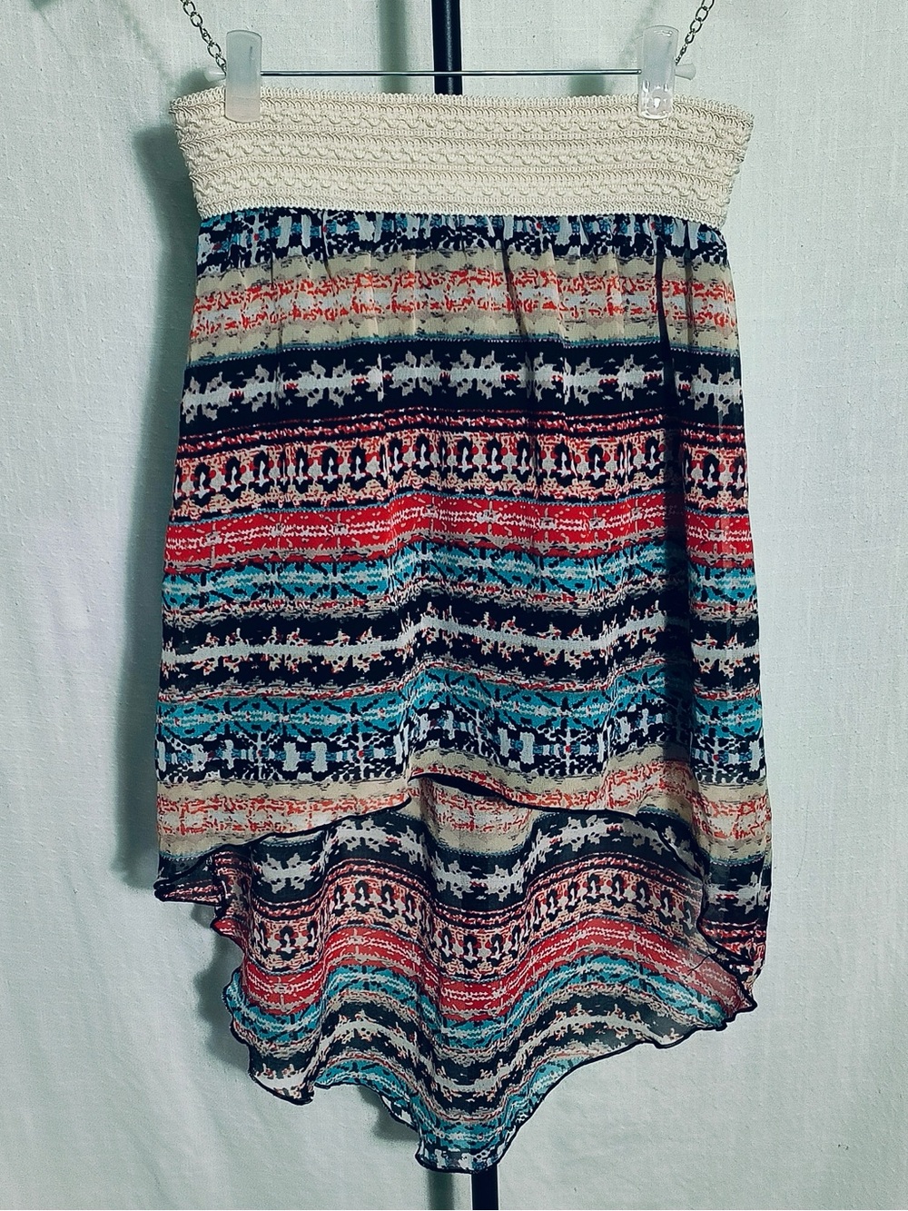 Beauties Boho Tribal Print High Low Skirt Smocked Waist M